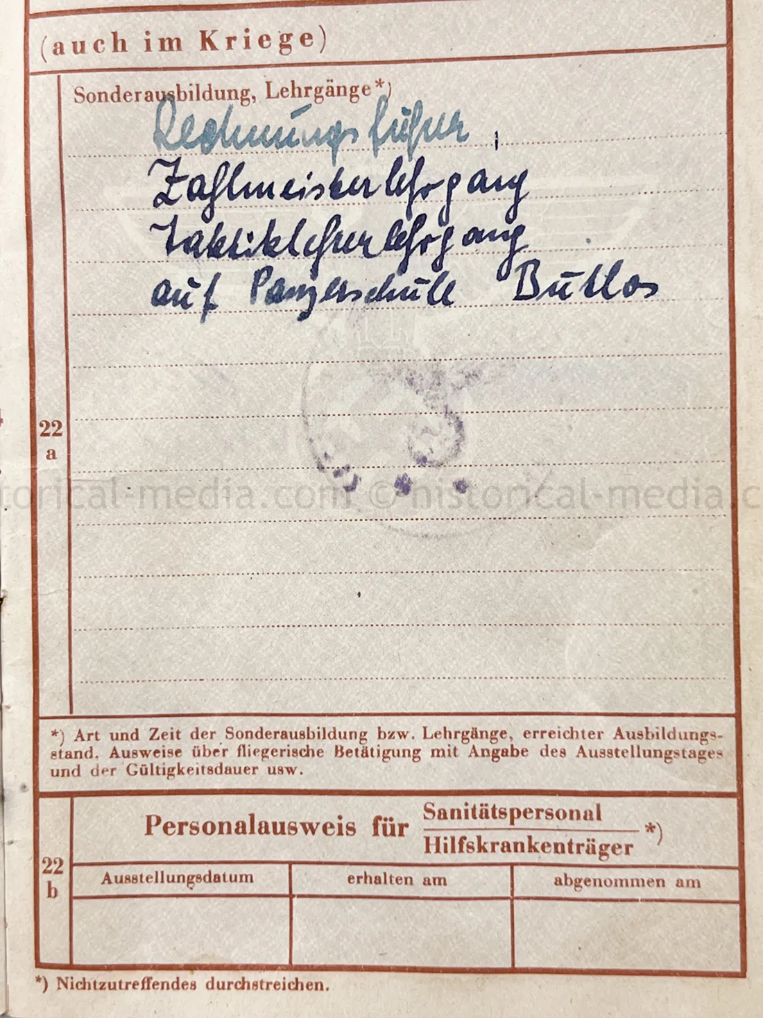 WEHRPASS - STURMGESCHÜTZ - OFFICER - GEBIRGS PANZERJÄGER ABTEILUNG 95 + PANZERJÄGER ERSATZ ABTEILUNG 17 - JAGDTIGER
