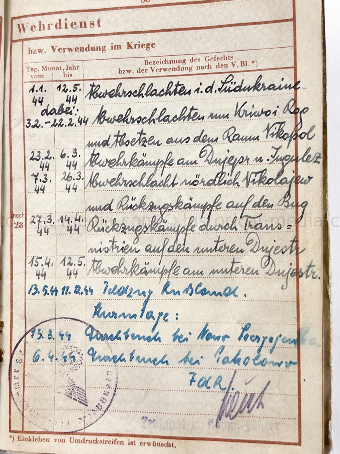 WEHRPASS - STURMGESCHÜTZ - OFFICER - GEBIRGS PANZERJÄGER ABTEILUNG 95 + PANZERJÄGER ERSATZ ABTEILUNG 17 - JAGDTIGER