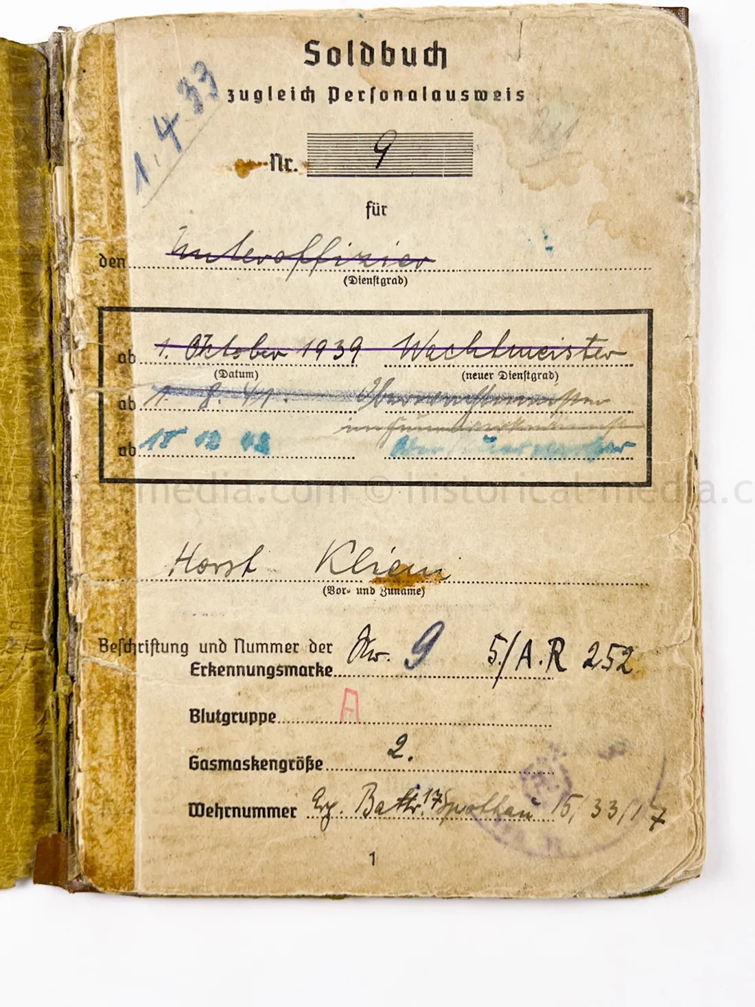 SOLDBUCH - ARTILLERIE REGIMENT 134 - HEERESVERSUCHSANSTALT KUMMERSDORF