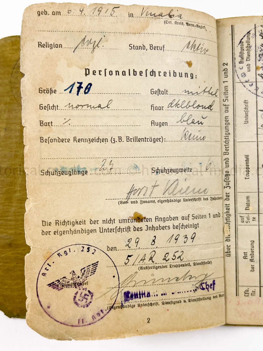 SOLDBUCH - ARTILLERIE REGIMENT 134 - HEERESVERSUCHSANSTALT KUMMERSDORF