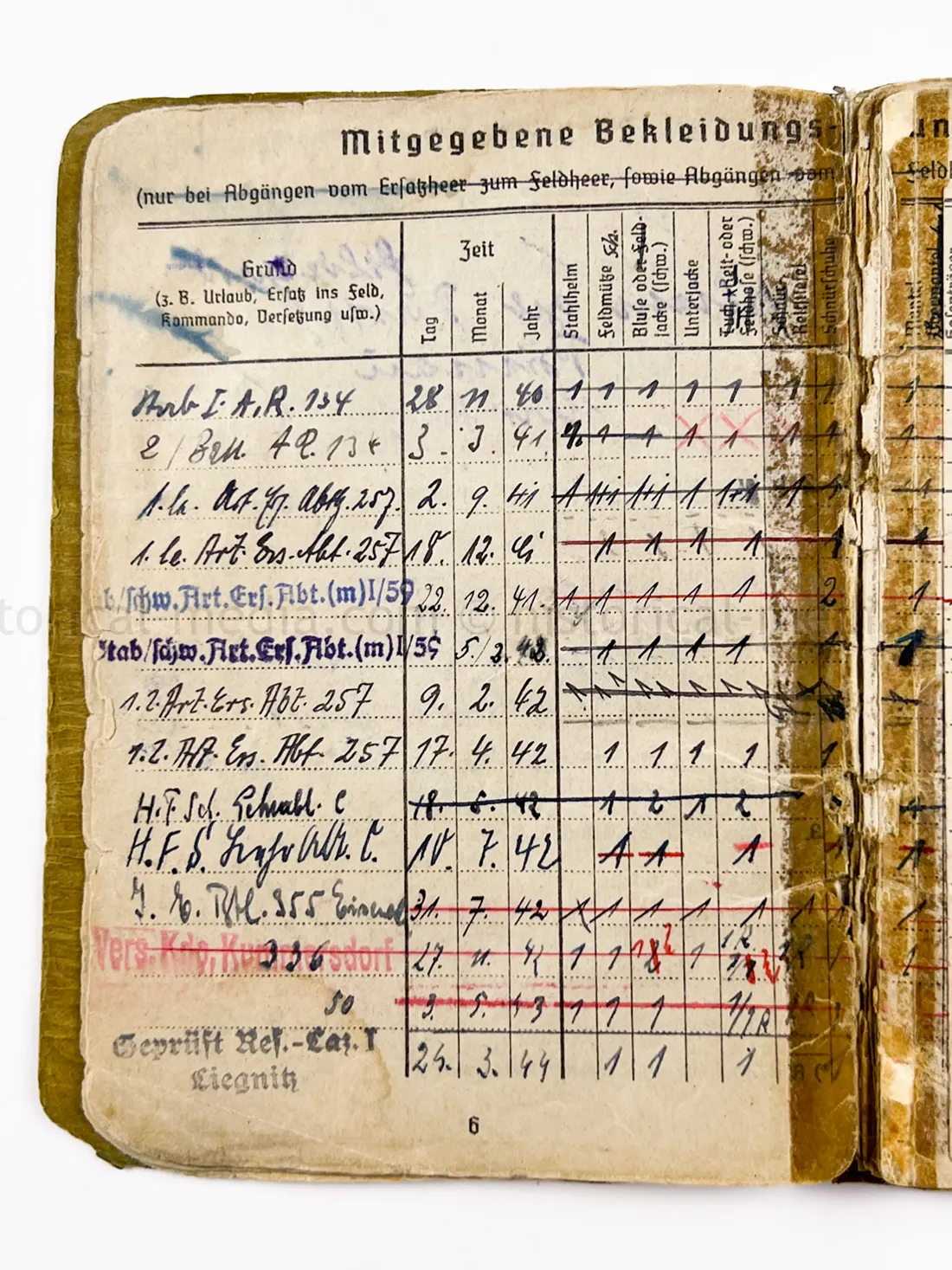 SOLDBUCH - ARTILLERIE REGIMENT 134 - HEERESVERSUCHSANSTALT KUMMERSDORF