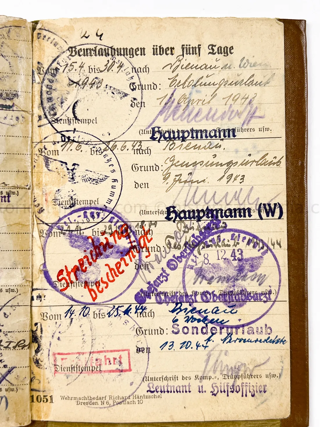 SOLDBUCH - ARTILLERIE REGIMENT 134 - HEERESVERSUCHSANSTALT KUMMERSDORF