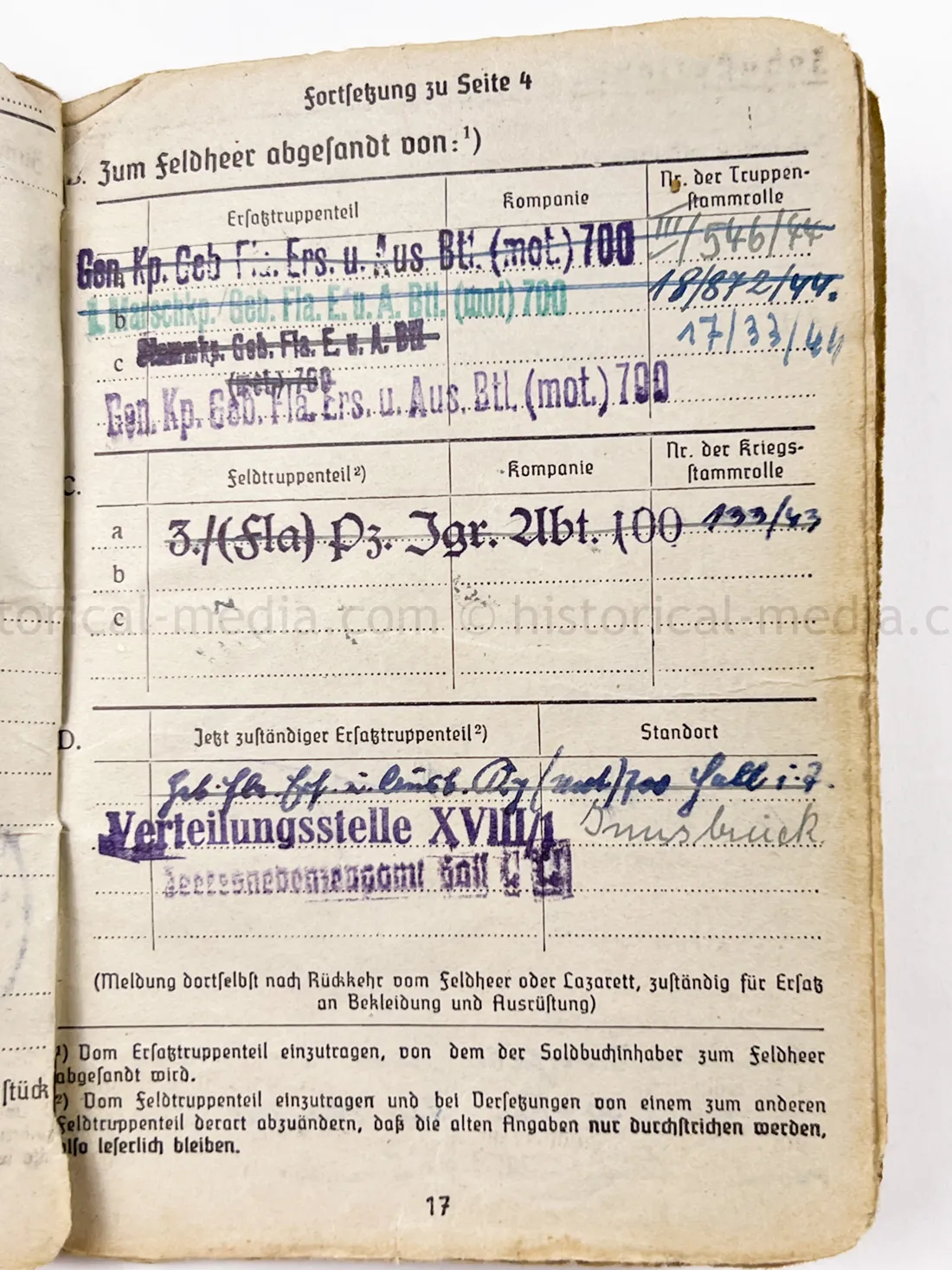 SOLDBUCH - (FLA) PANZER JÁGER ABTEILUNG 100 - 100 JÁGER DIVISION - HEERES FLAK