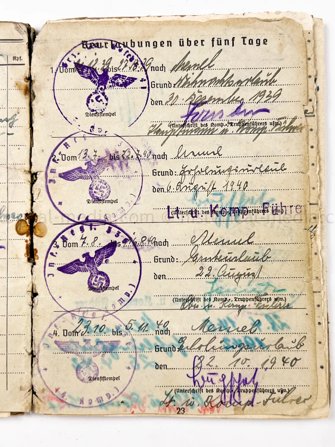 SOLDBUCH + ID TAG + PHOTOS + RIBBON - GRENADIER REGIMENT 677 - MEMEL CAMPAIGN MEDAL