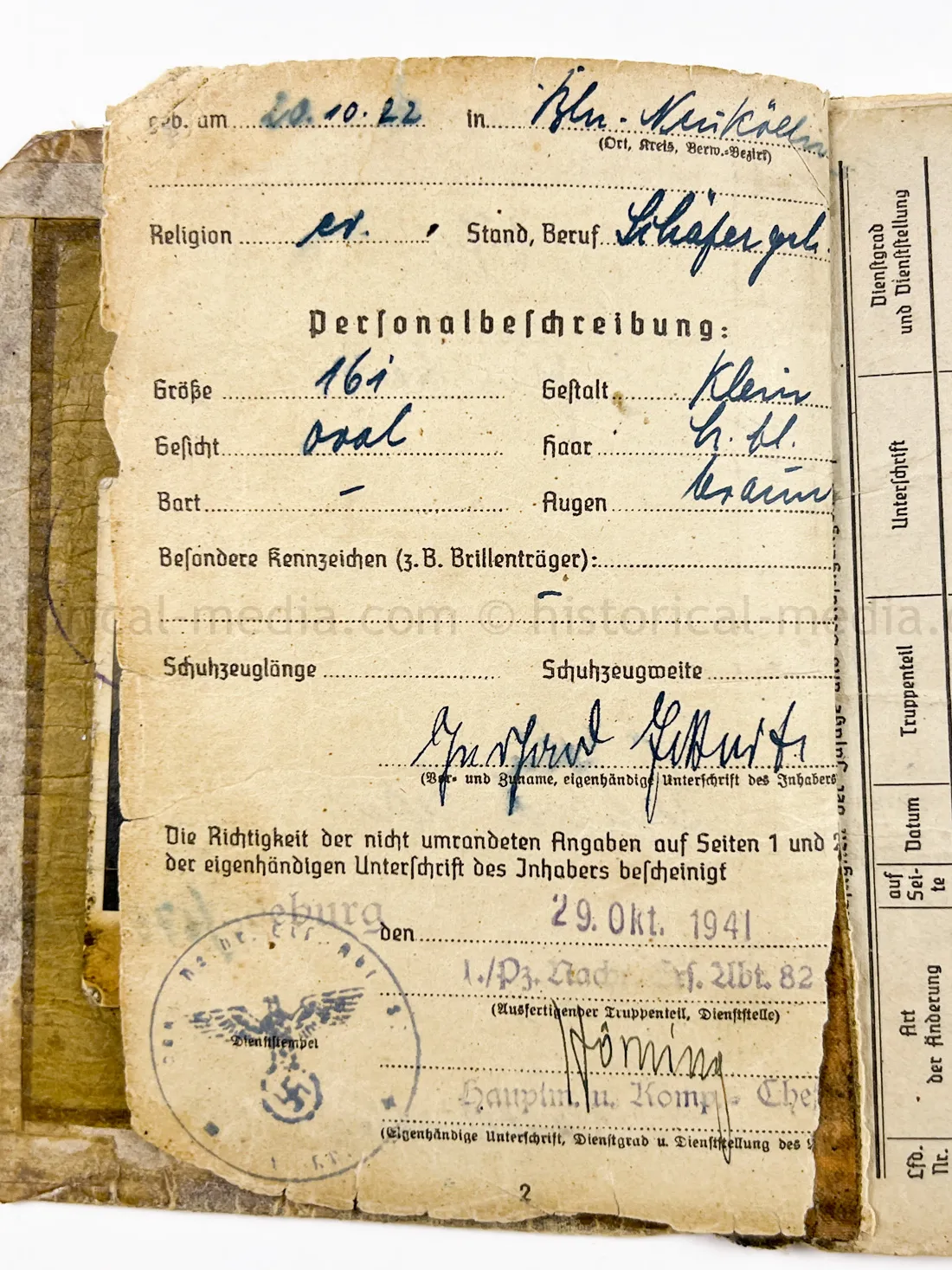 SOLDBUCH - STURMGESCHÜTZ - 14.(PZ.JG.) GREN. RGT. 405 - 121. INFANTERIE DIVISION - GOLD WOUND BADGE - KURLAND