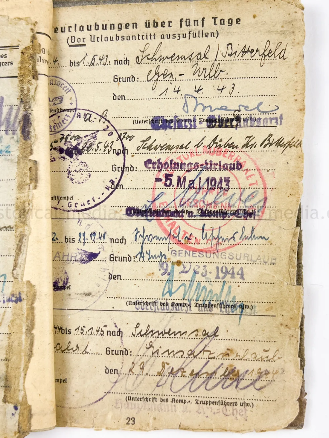 SOLDBUCH - STURMGESCHÜTZ - 14.(PZ.JG.) GREN. RGT. 405 - 121. INFANTERIE DIVISION - GOLD WOUND BADGE - KURLAND