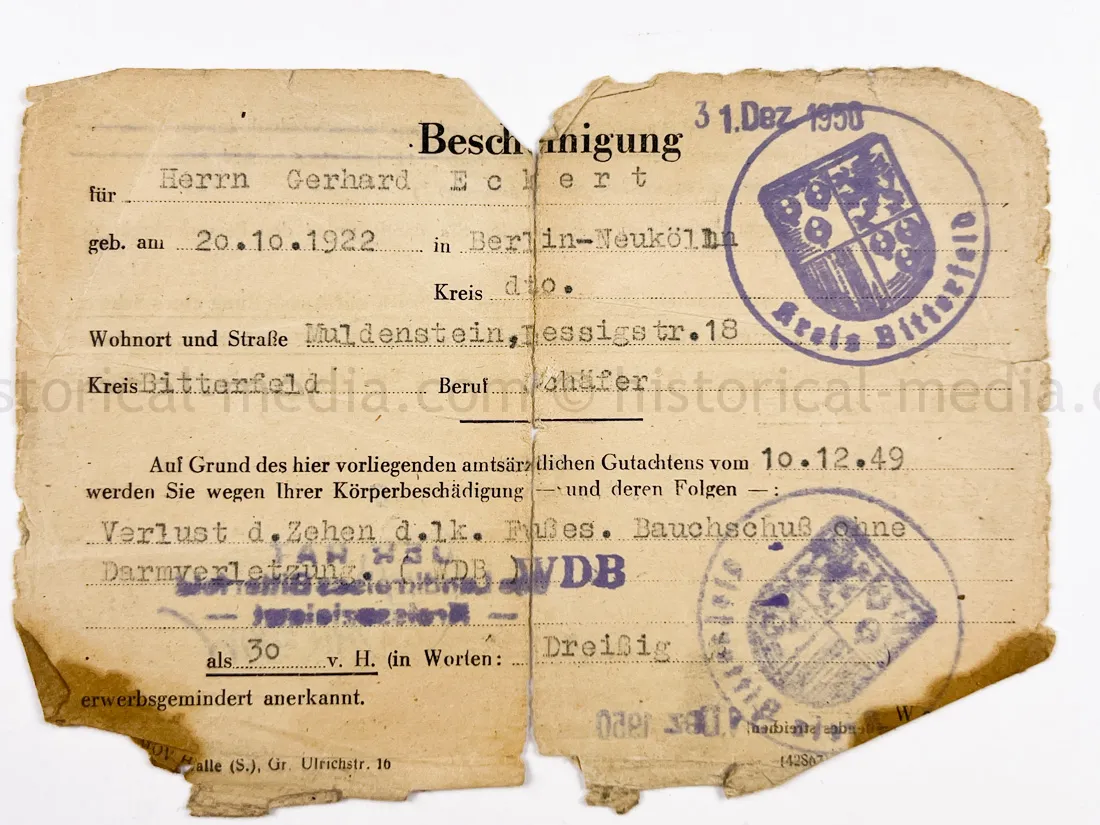SOLDBUCH - STURMGESCHÜTZ - 14.(PZ.JG.) GREN. RGT. 405 - 121. INFANTERIE DIVISION - GOLD WOUND BADGE - KURLAND