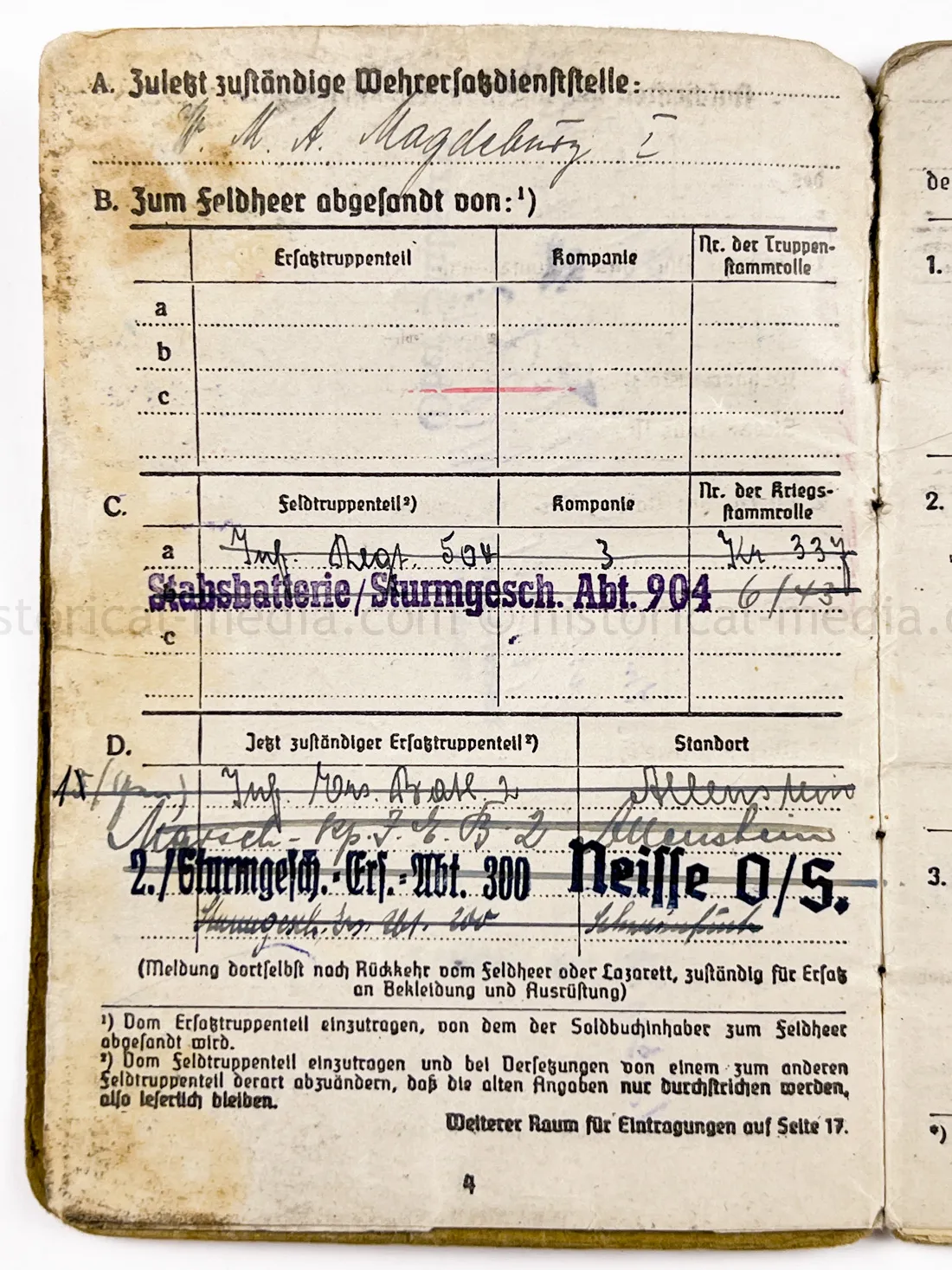 SOLDBUCH & DOCUMENT GROUPING - STURMGESCHÜTZ ABTEILUNG 904 - GOLD WOUND BADGE