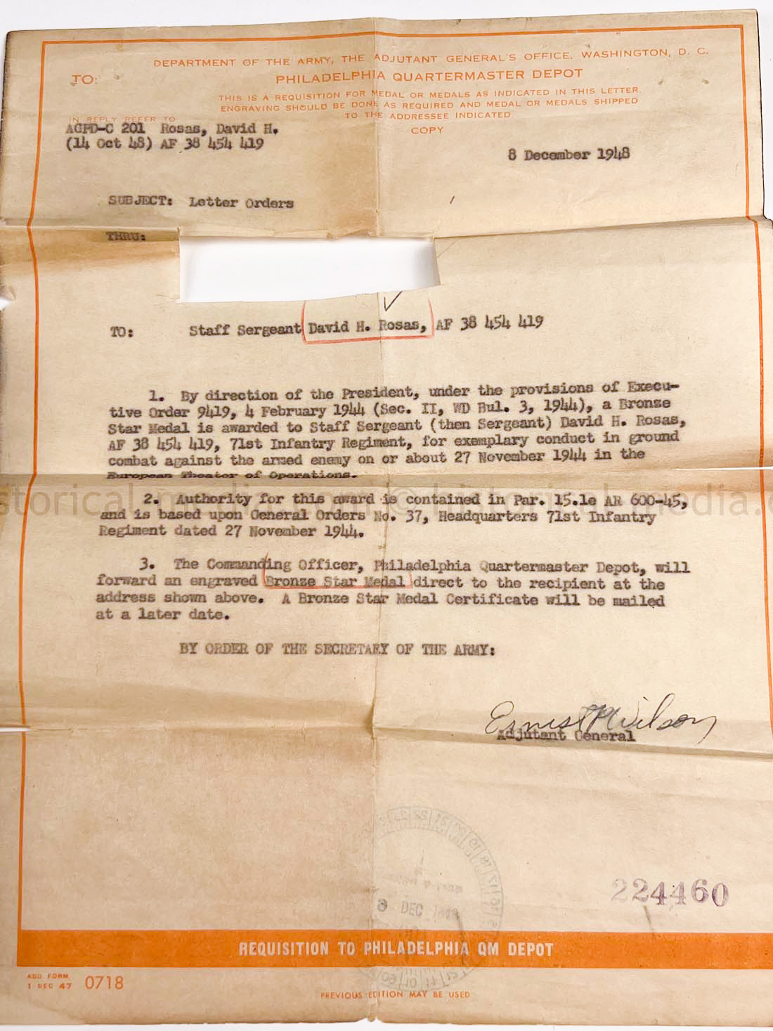 US WWII & KOREAN WAR MEDAL GROUPING - 71st INFANTRY REGIMENT - BATTLE OF THE BULGE