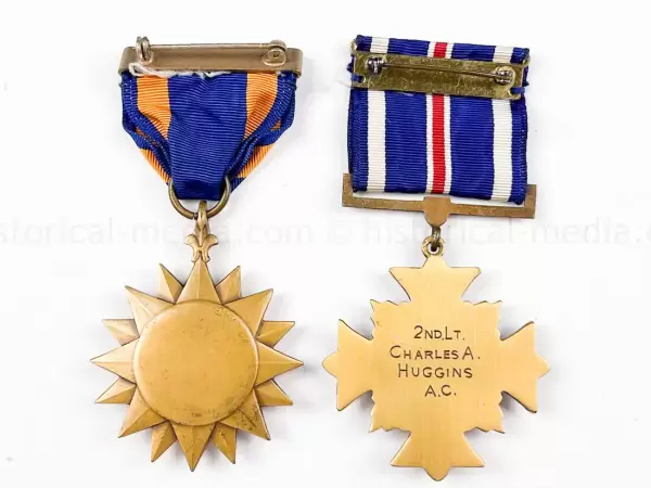 US WWII DFC & AIR MEDAL GROUPING - LT. CHARLES A. HUGGINS - 94th BOMB GROUP