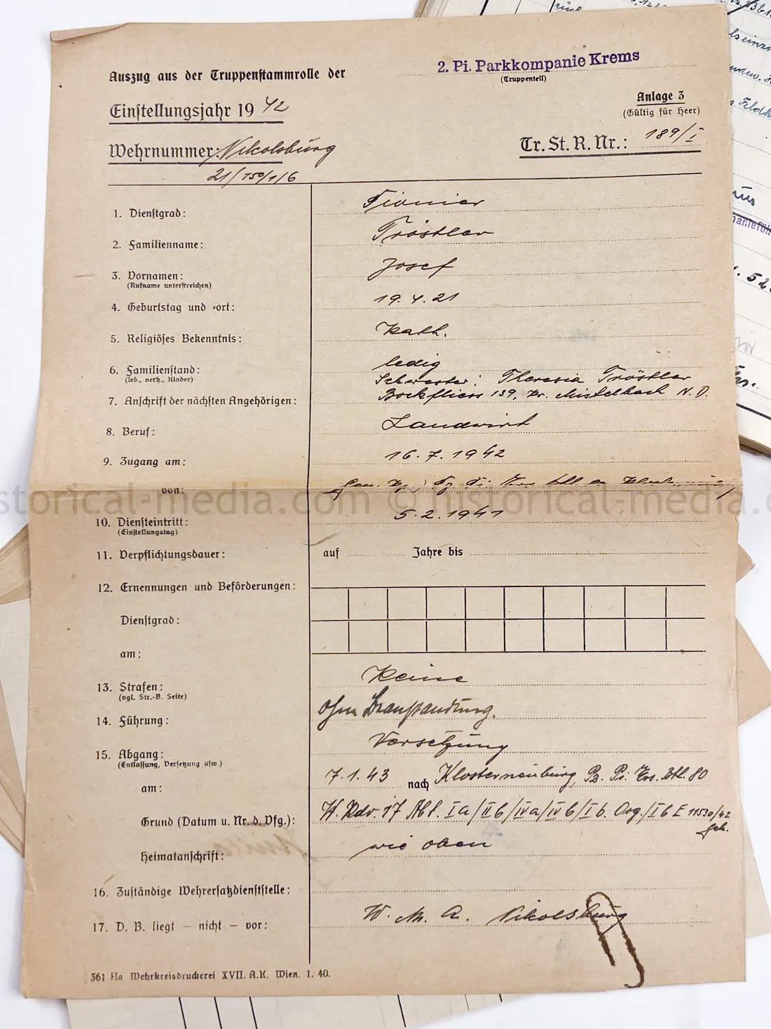 WEHRSTAMMBUCH - PANZER PIONIER - DENMARK