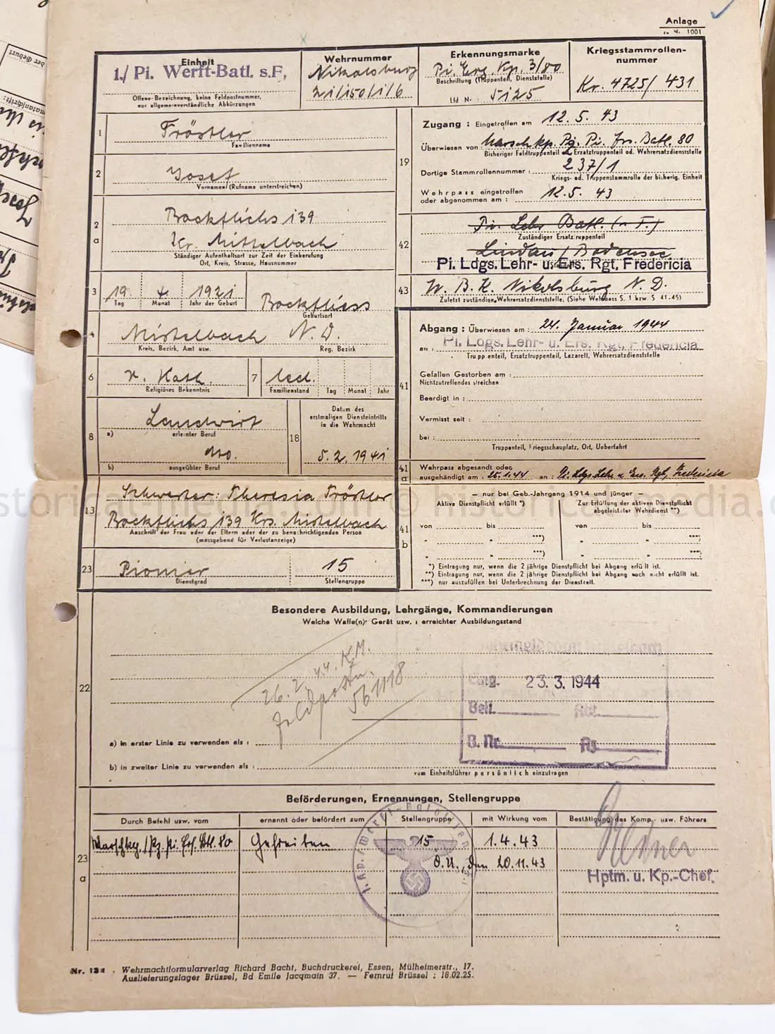WEHRSTAMMBUCH - PANZER PIONIER - DENMARK