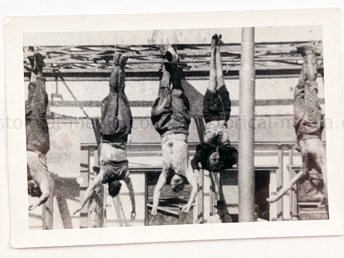 US GI WWII PHOTO GROUPING - BUCHENWALD CONCENTRATION CAMP, MUSSOLINI, AIRCRAFT, TANKS