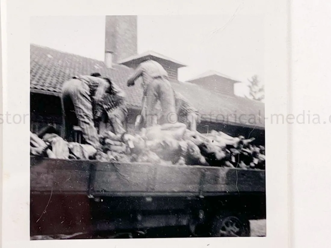 US GI WWII PHOTO GROUPING - BUCHENWALD CONCENTRATION CAMP, MUSSOLINI, AIRCRAFT, TANKS