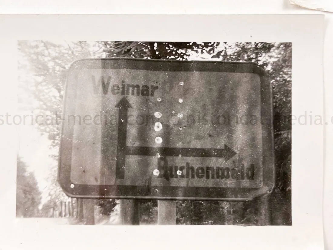 US GI WWII PHOTO GROUPING - BUCHENWALD CONCENTRATION CAMP, MUSSOLINI, AIRCRAFT, TANKS