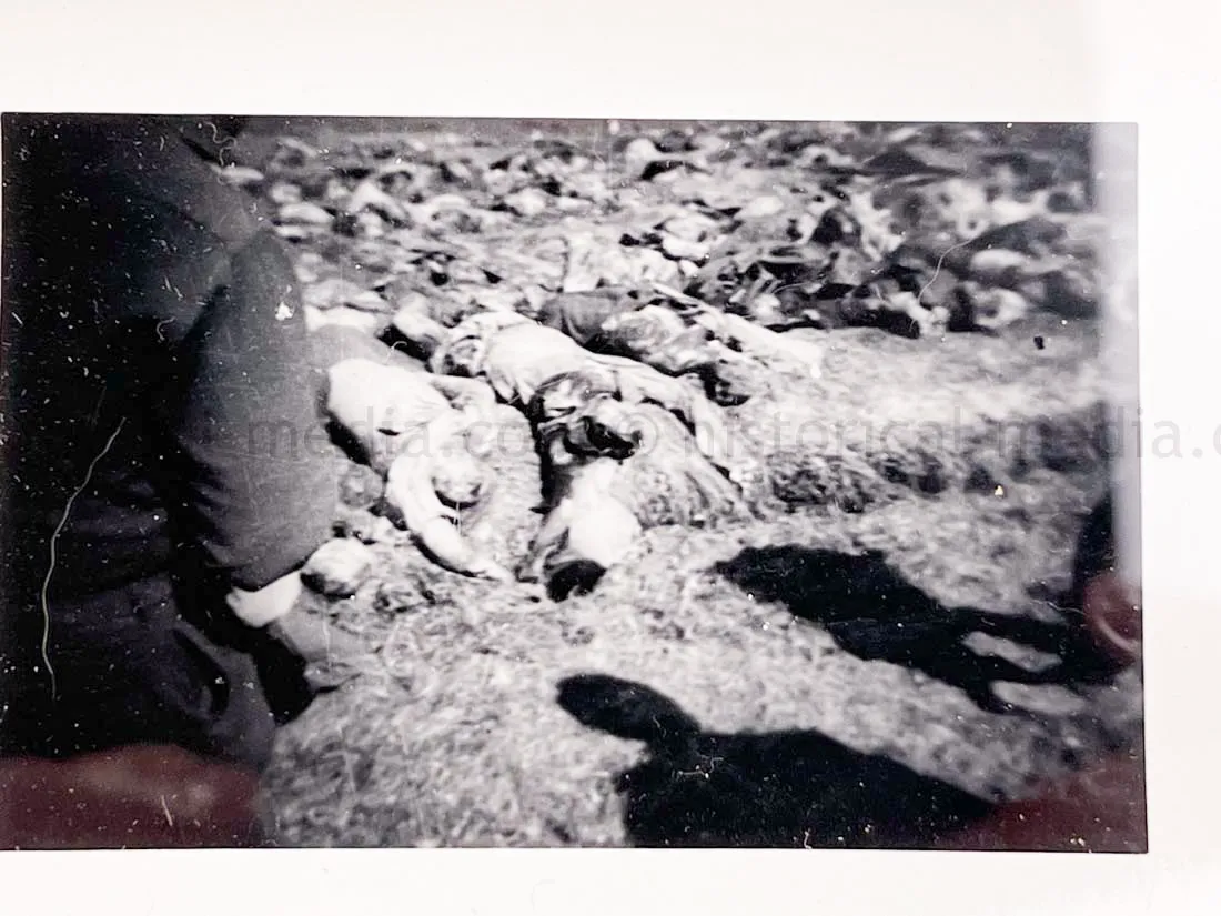 US GI WWII PHOTO GROUPING - BUCHENWALD CONCENTRATION CAMP, MUSSOLINI, AIRCRAFT, TANKS