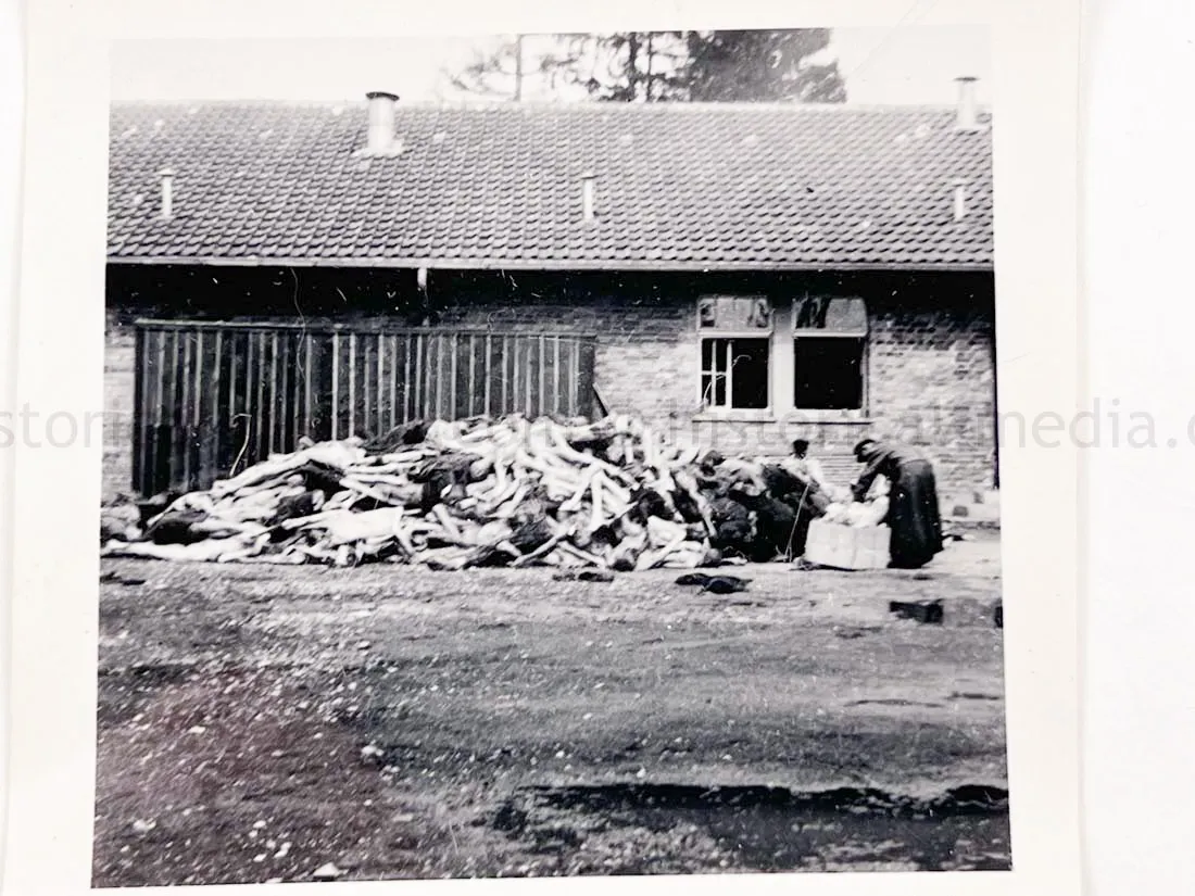 US GI WWII PHOTO GROUPING - BUCHENWALD CONCENTRATION CAMP, MUSSOLINI, AIRCRAFT, TANKS