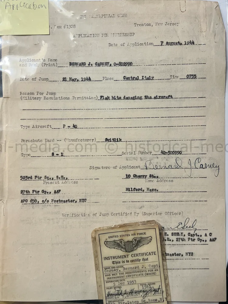 WWII AIR CORPS GROUPING - 27TH FIGHTER GROUP - EVADER - CATERPILLAR CLUB!
