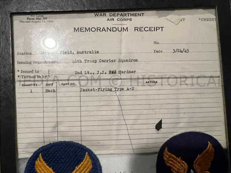 EXTENSIVE US WWII AIR CORPS A-2 GROUPING - MAJOR - 317TH TROOP CARRIER GROUP