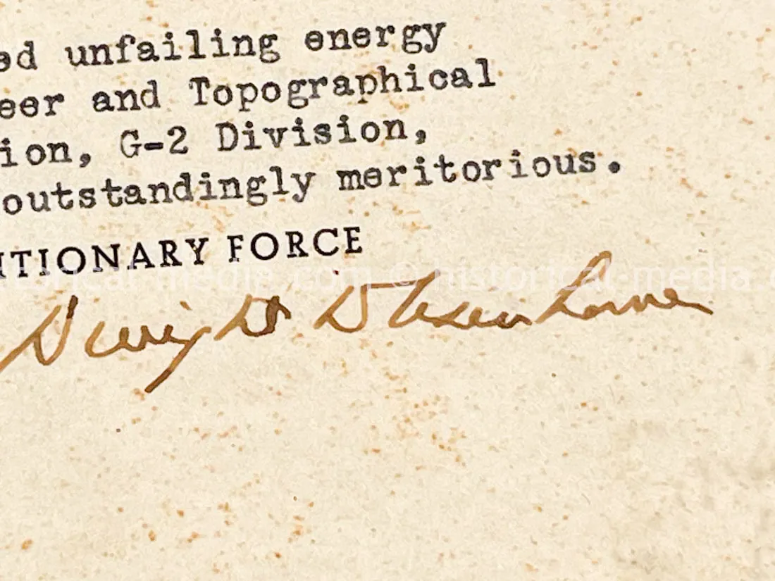 RARE ORIGINAL EISENHOWER SIGNED SHAEF CERTIFICATE OF MERIT