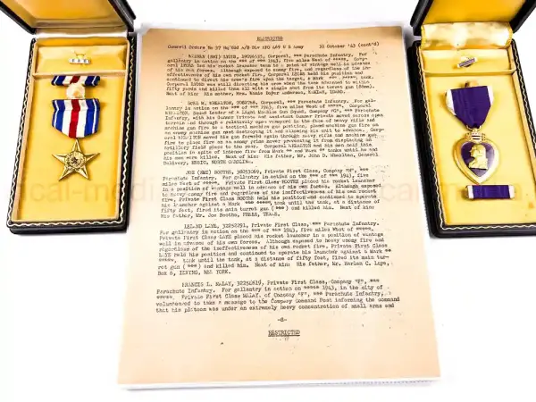 US WWII OFFICIALLY ENGRAVED SILVER STAR & PURPLE HEART – 82ND AIRBORNE – BATTLE OF BIAZZA RIDGE – KIA – TIGER TANK US WWII OFFICIALLY ENGRAVED SILVER STAR & PURPLE HEART - 82ND AIRBORNE - BATTLE OF BIAZZA RIDGE - KIA - TIGER TANK