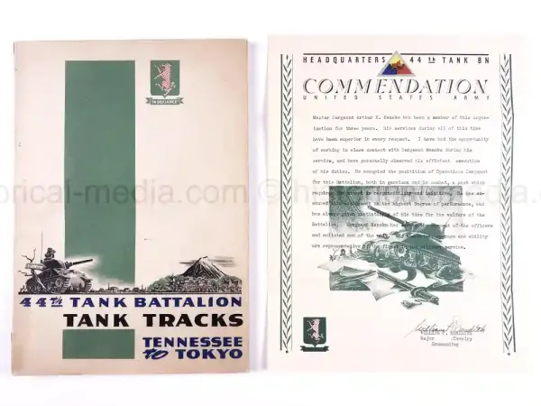 US WWII 44th TANK BATTALION COMMENDATION & UNIT HISTORY