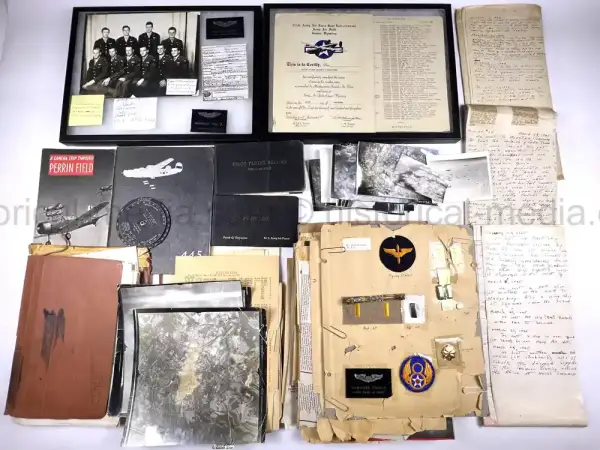 MASSIVE 8th AIR FORCE PILOT DIARY, PHOTO, SCRAPBOOK, DOCUMENT GROUPING - 445th BOMB GROUP