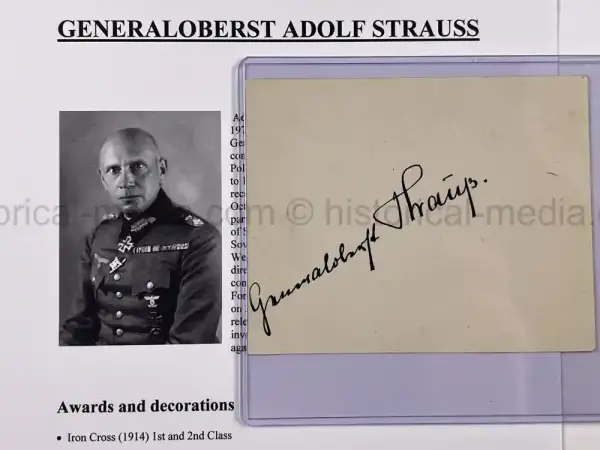 ORIGINAL SIGNATURE GGENERALOBERST ADOLF STRAUSS - BRITISH POW