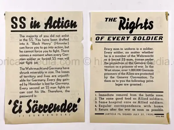ULTRA RARE WAFFEN SS-THEMED ALLIED PROPAGANDA LEAFLET