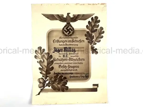 THIRD REICH ERA MG MARKSMANSHIP AWARD DOCUMENT