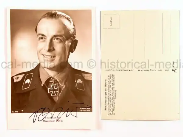 WARTIME KNIGHTS CROSS PORTRAIT PHOTO & SIGNATURE - WOLFGANG DARIUS - PANZER ABTEILUNG 21