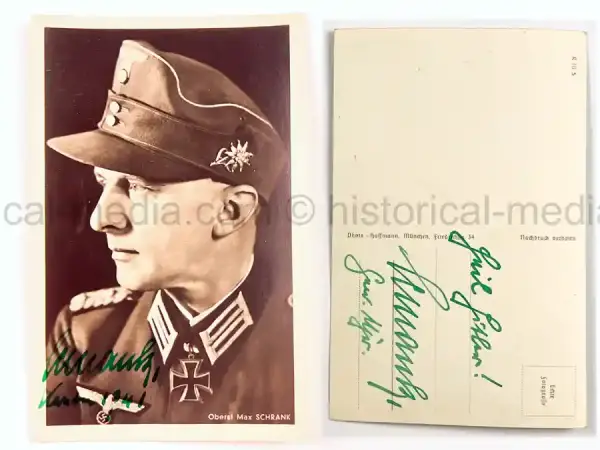 WARTIME KNIGHTS CROSS PORTRAIT PHOTO & 2x SIGNATURES - MAX SCHRANK - GJR 100