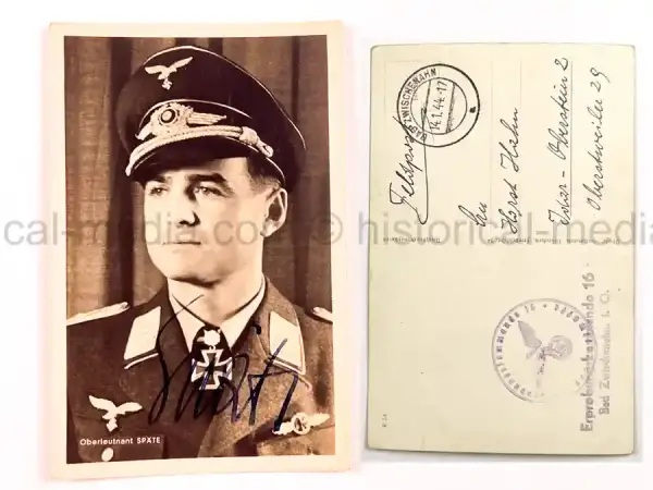 WARTIME KNIGHTS CROSS PORTRAIT PHOTO & SIGNATURE - WOLFGANG SPÄTE - JAGDFLIEGER ACE - 99 VICTORIES