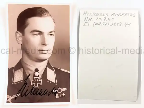 WARTIME KNIGHTS CROSS WINNER PORTRAIT & SIGNATURE - HUBERTUS HITSCHOLD - STUKA ACE