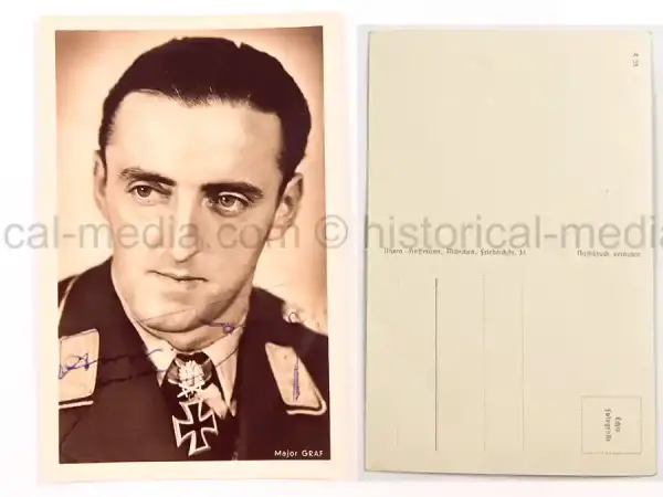 WARTIME KNIGHTS CROSS WINNER PORTRAIT & SIGNATURE - HERMANN GRAF