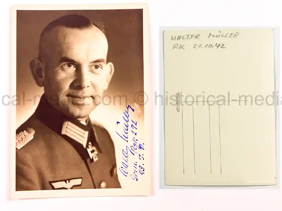 WARTIME KNIGHTS CROSS WINNER PORTRAIT PHOTO & SIGNATURE - MAJOR WALTER MÜLLER WARTIME KNIGHTS CROSS WINNER PORTRAIT PHOTO & SIGNATURE - MAJOR WALTER MÜLLER