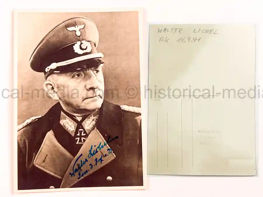 WARTIME KNIGHTS CROSS WINNER PORTRAIT PHOTO & SIGNATURE - WALTER LICHEL WARTIME KNIGHTS CROSS WINNER PORTRAIT PHOTO & SIGNATURE - WALTER LICHEL