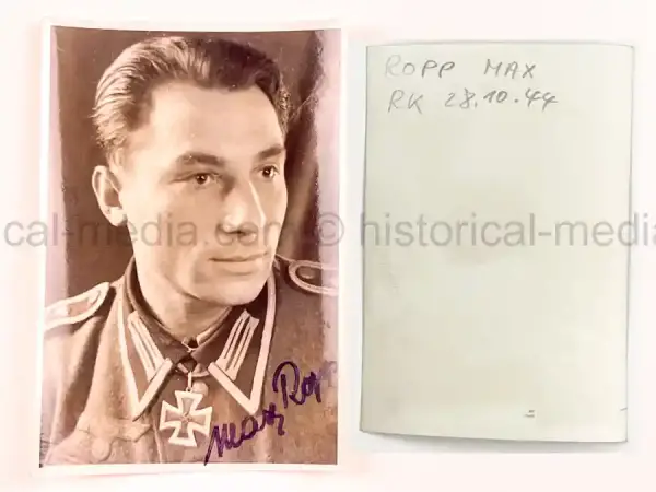 WARTIME KNIGHTS CROSS WINNER PORTRAIT PHOTO & SIGNATURE - MAX ROPP