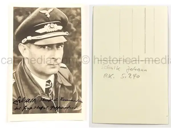 WARTIME KNIGHTS CROSS WINNER PORTRAIT PHOTO & SIGNATURE - JOHANN SCHALK - 15 VICTORIES