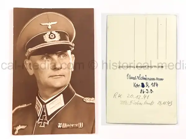 WARTIME KNIGHTS CROSS WINNER PORTRAIT PHOTO - OBERST SCHÜNEMANN