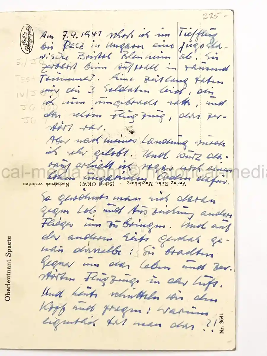 WARTIME KNIGHTS CROSS WINNER PORTRAIT PHOTO & SIGNATURE & LENGTHY DEDICATION - WOLFGANG SPÄTE - 99 VICTORIES