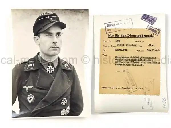 KNIGHTS CROSS WINNER PRESS PHOTO - PANZER - FRITZ SCHÖCK