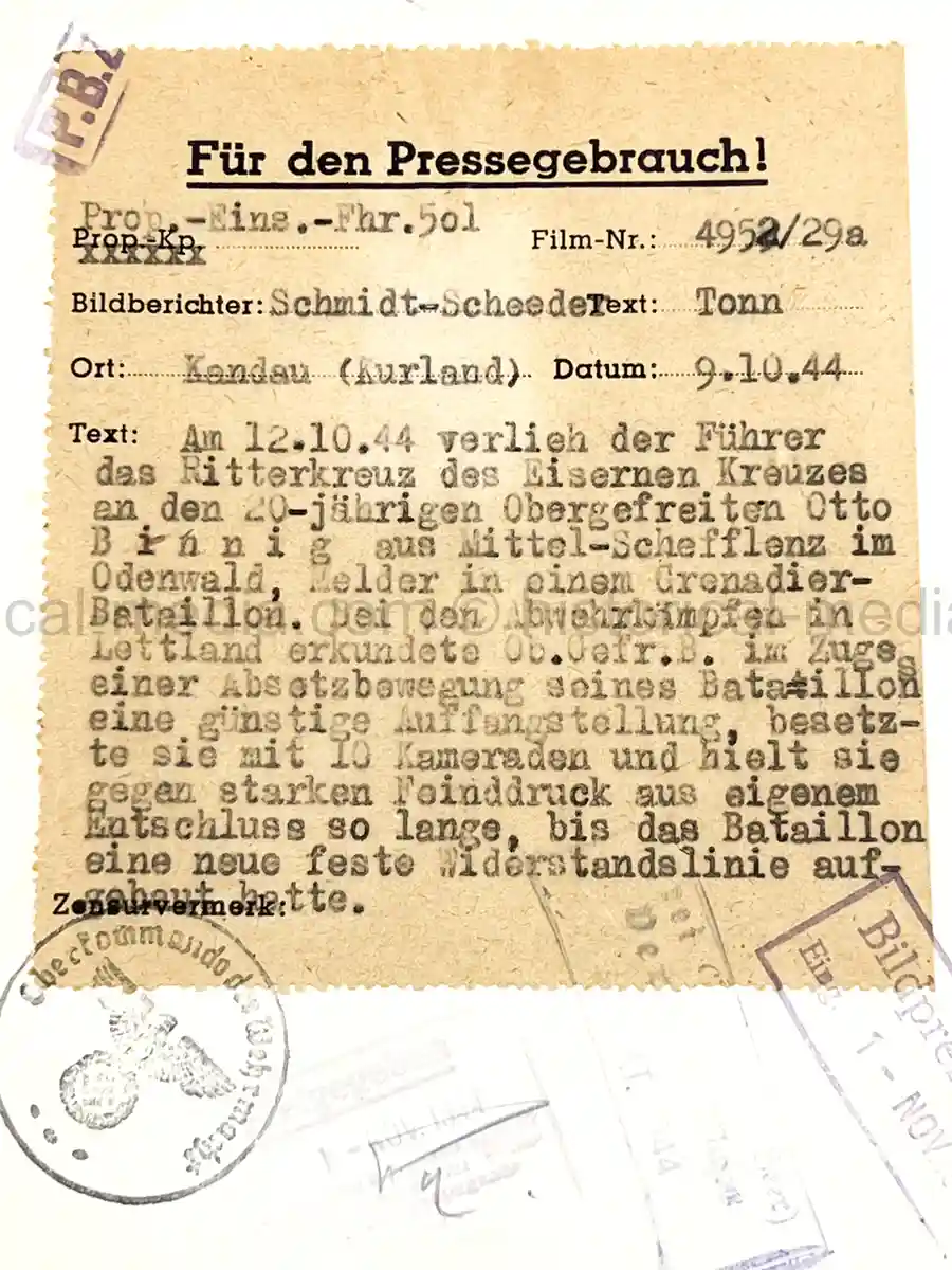 KNIGHTS CROSS WINNER PRESS PHOTO - PANZER - WALTER RAPPHOLZ (Copy)