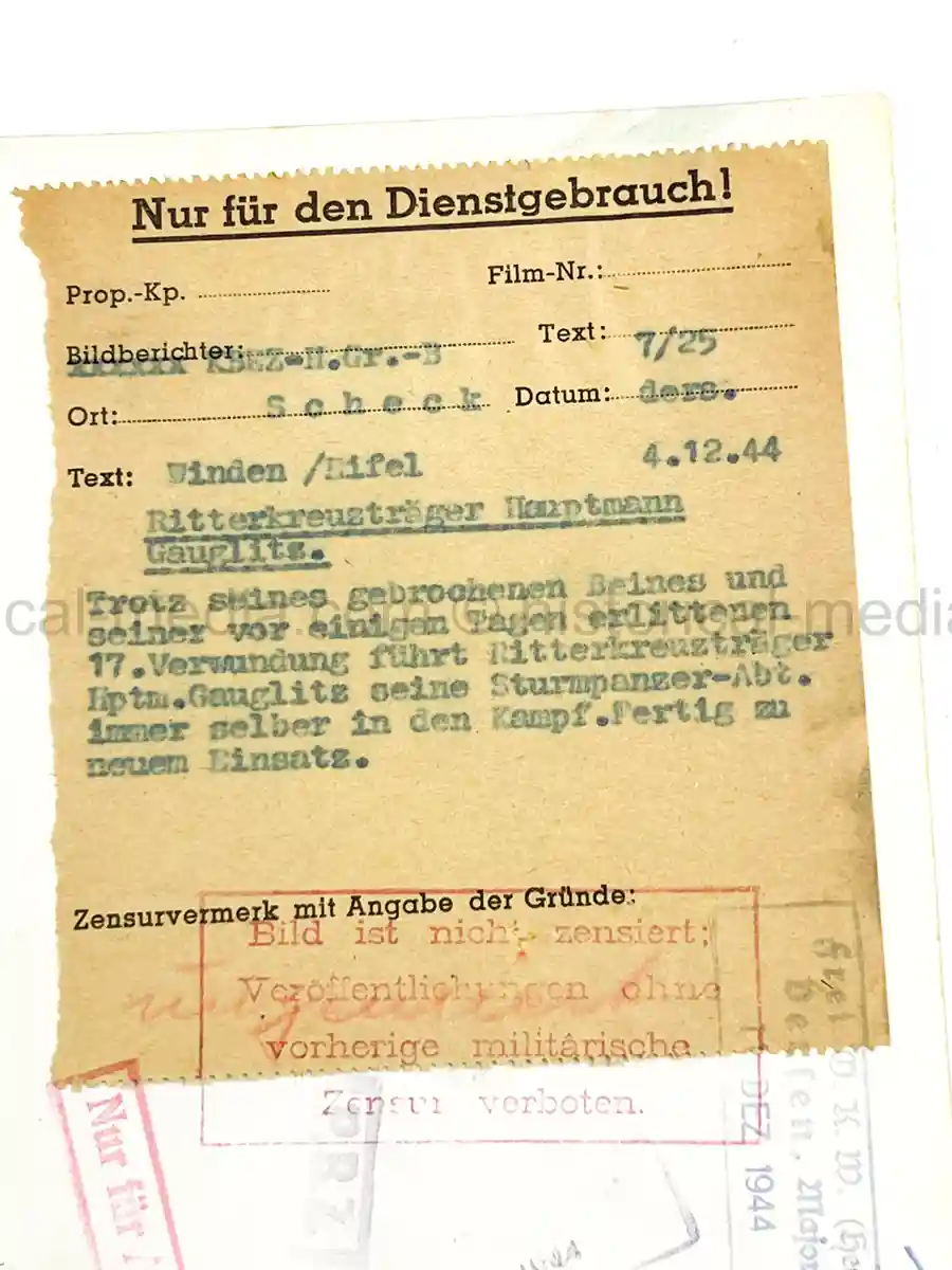 GERMAN KNIGHTS CROSS WINNER PRESS PHOTO - PANZER -