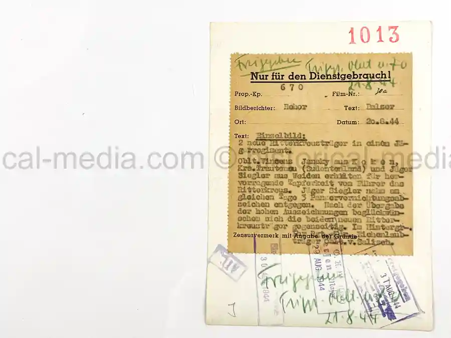 GERMAN KNIGHTS CROSS WINNER PRESS PHOTO - ALFRED WITTMANN - GREN. RGT. 546 (Copy)