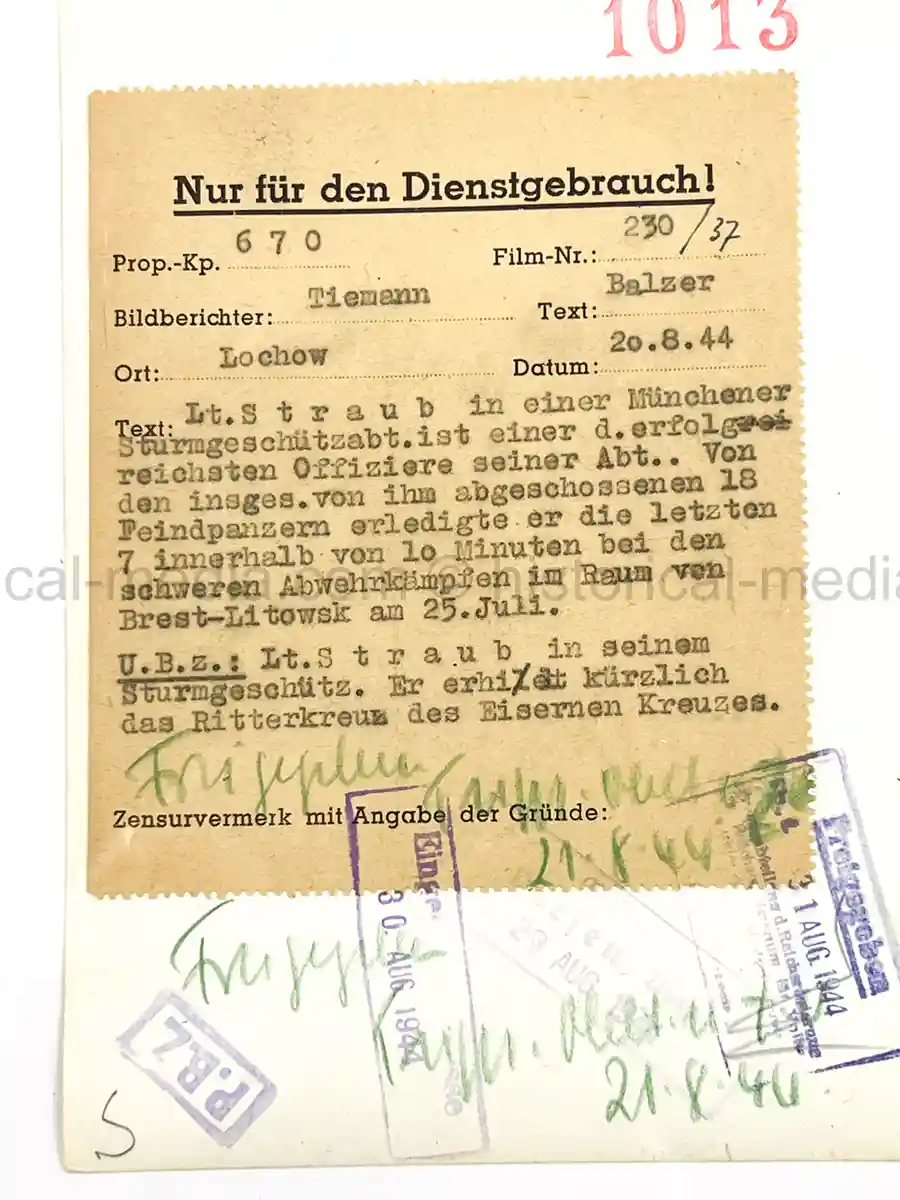 GERMAN KNIGHTS CROSS WINNER PRESS PHOTO -