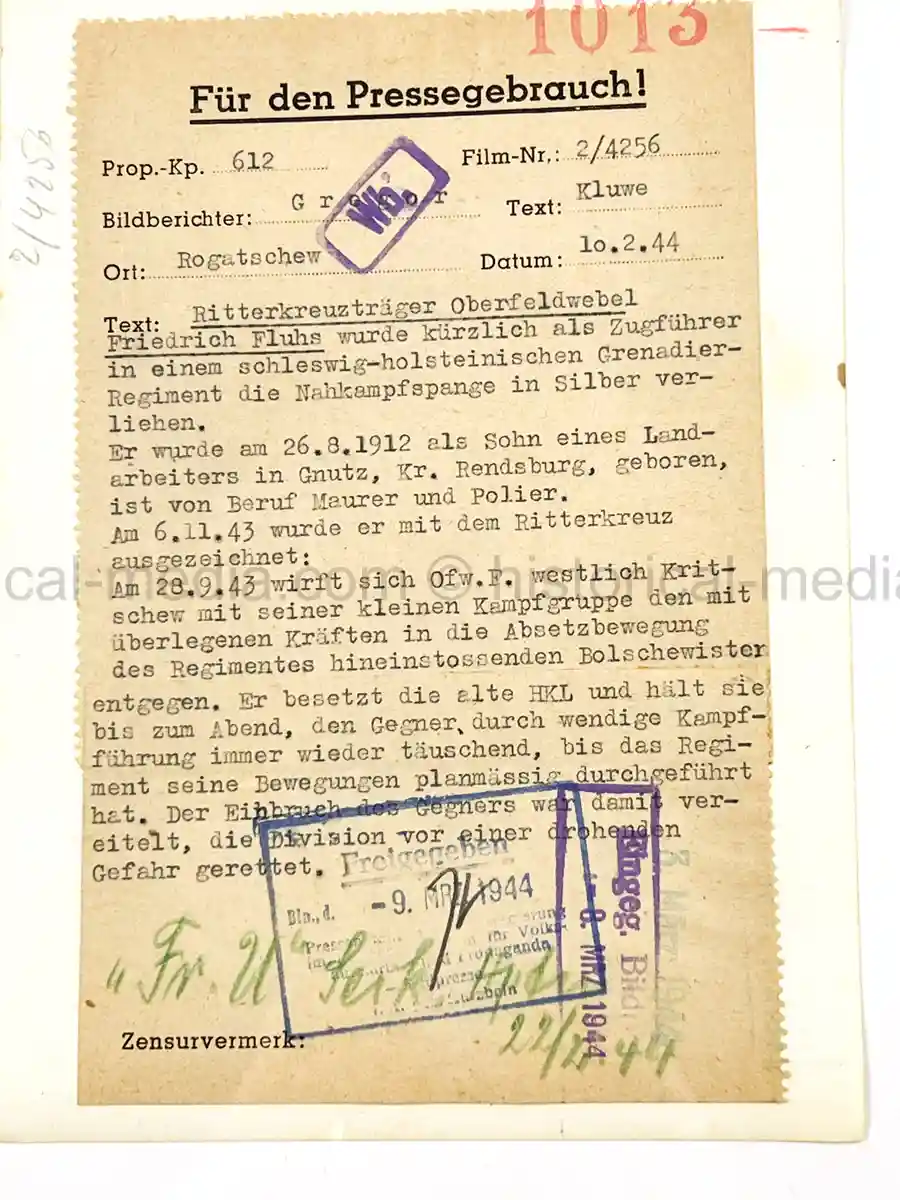 GERMAN KNIGHTS CROSS WINNER PRESS PHOTO -