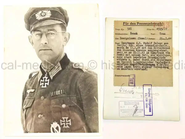 GERMAN KNIGHTS CROSS WINNER PRESS PHOTO -  RUDOLF SULZER - 81. ID