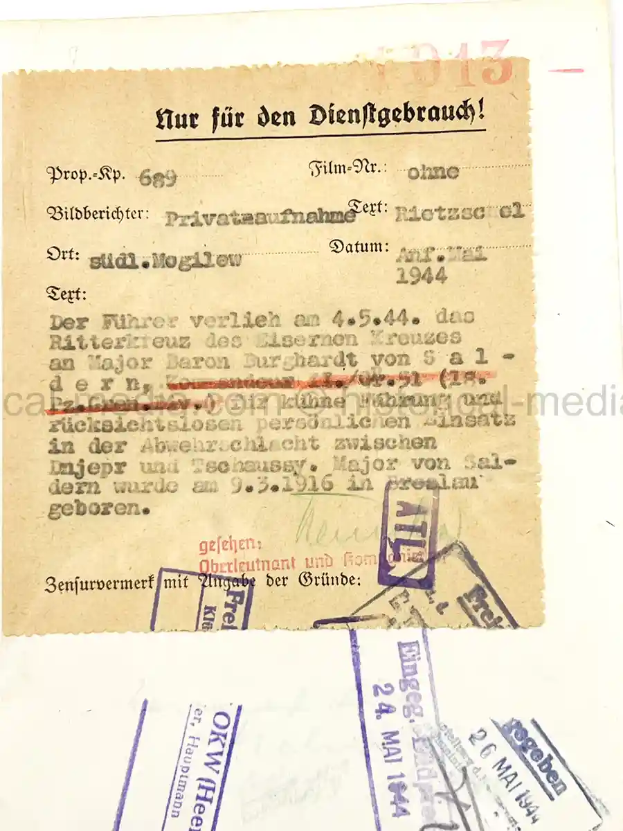 GERMAN KNIGHTS CROSS WINNER PRESS PHOTO -  RUDOLF SULZER - 81. ID (Copy)