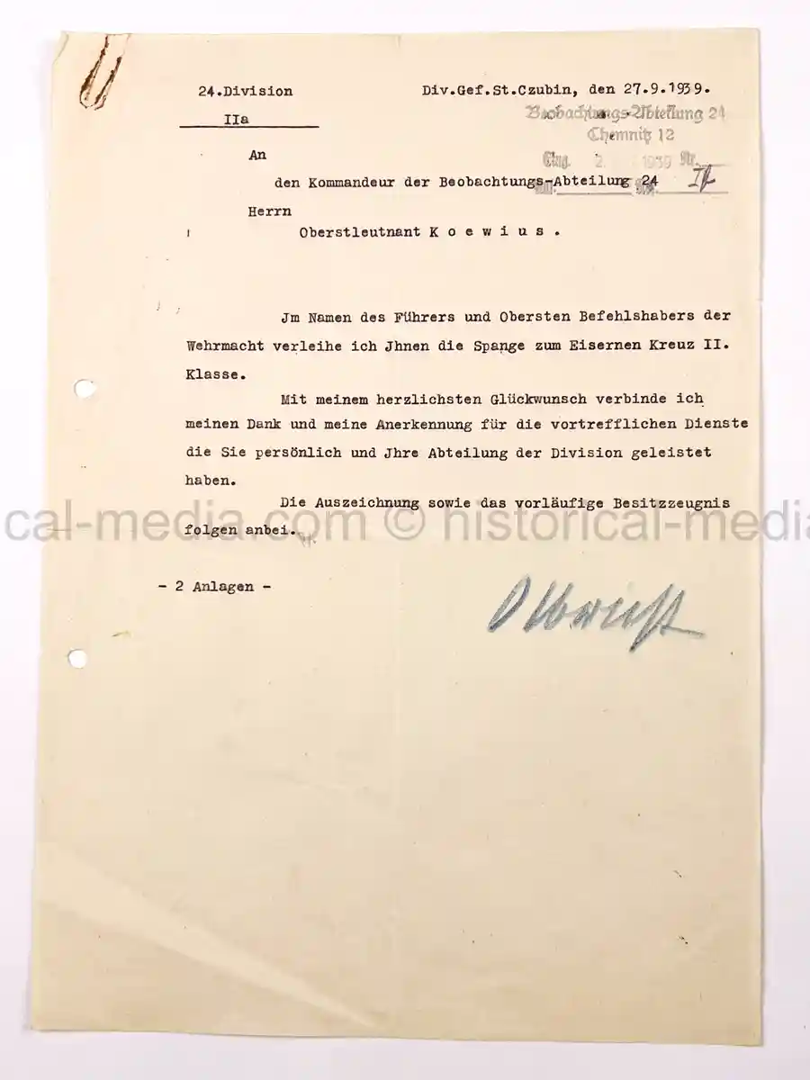 ORIGINAL WARTIME SIGNATURE & DOCUMENTS - FRIEDRICH OLBRICHT - JULY 20 PLOT CONSPIRATOR